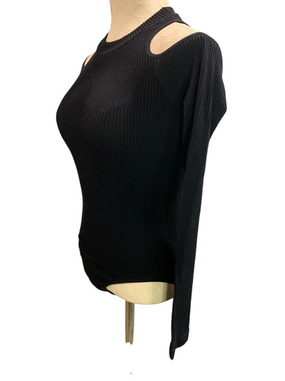 M/L Fashion Nova Womens Black Ribbed Bodysuit Cold Shoulder