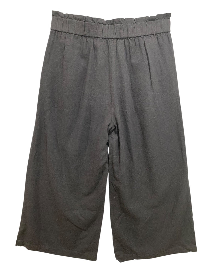 Small Loft Womens Black Linen Blend Pants Wide Leg Pull On Pockets