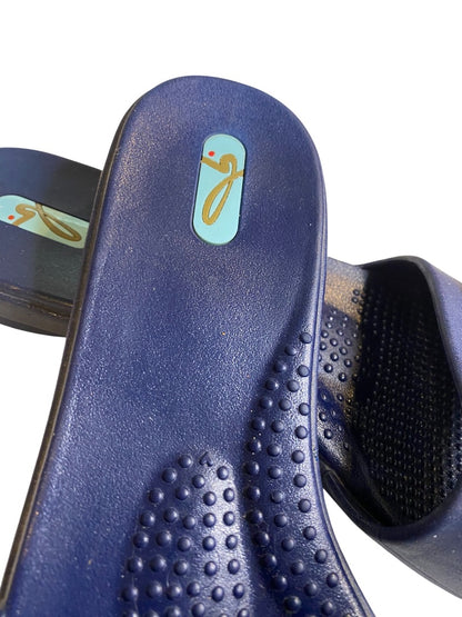 Large (9/10) Oka B Womens Navy Blue Slide Sandal Shoes Grosgrain Ribbon Bow