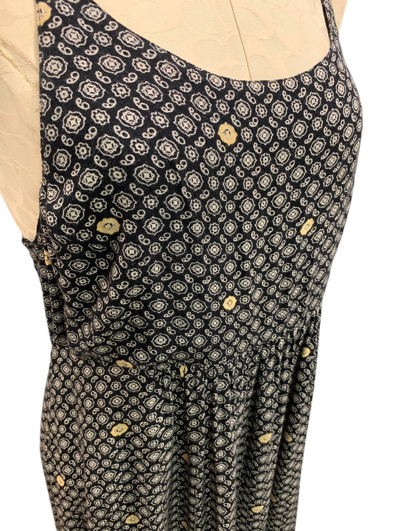 Large Roxy Maxi Dress Side Zip Black Tan Boho Print