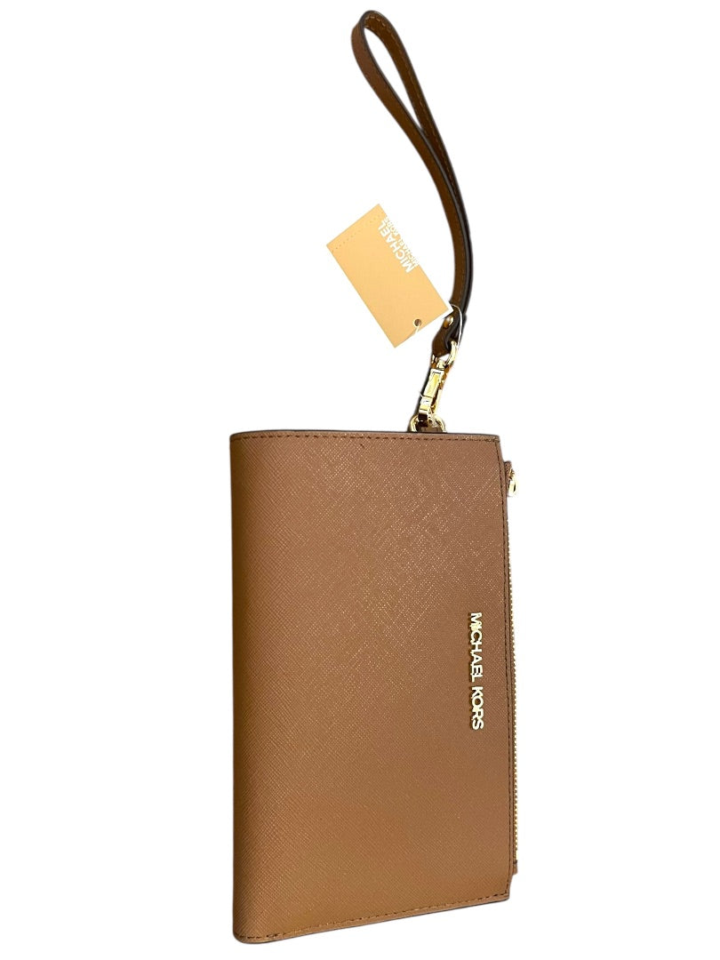 Michael Kors Jet Set Travel Double Zip Wristlet Wallet Brown New Luggage