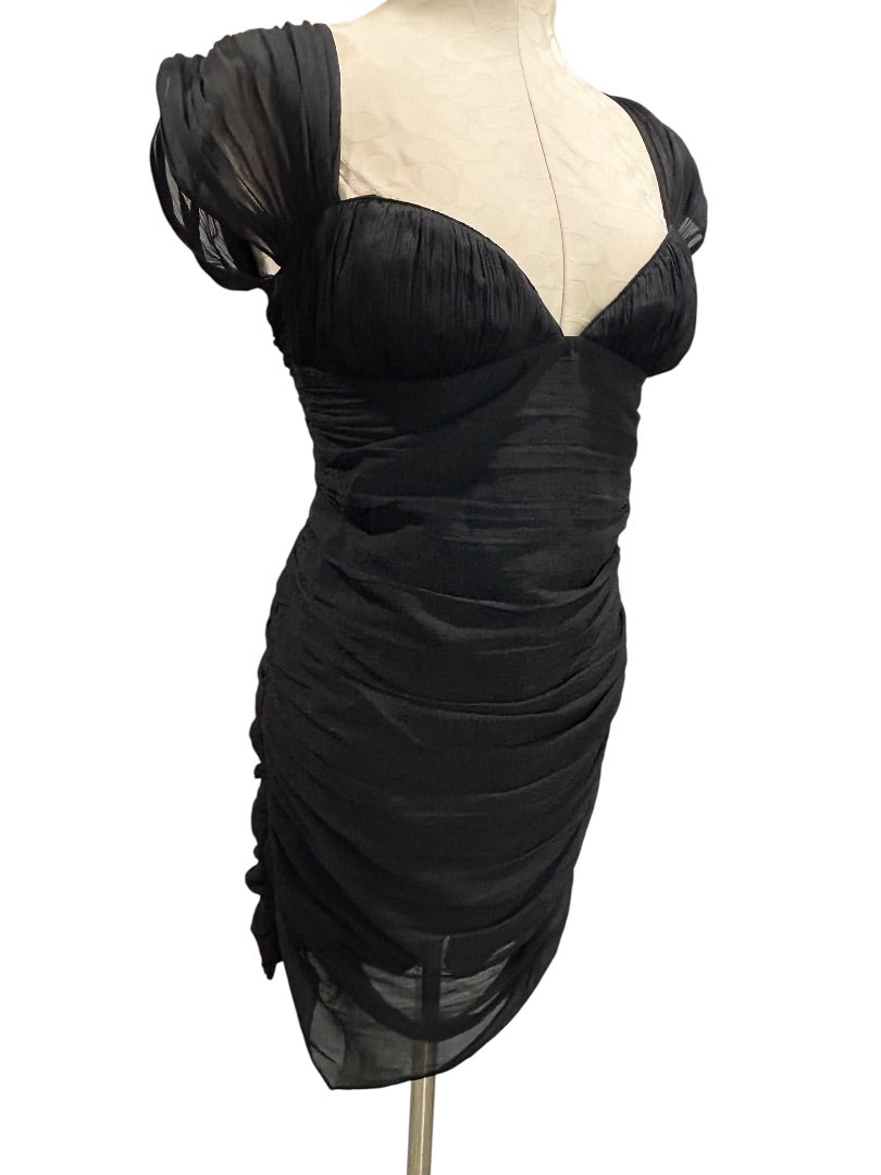 Size 6 Asos Design Black Dress Sweetheart Neckline Fitted Rouched Open Back