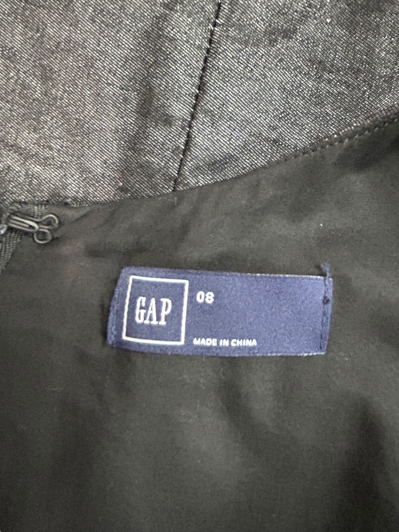 Size 8 Gap Black Denim Sleeveless Dress A-Line Jean Pockets Linen Blend