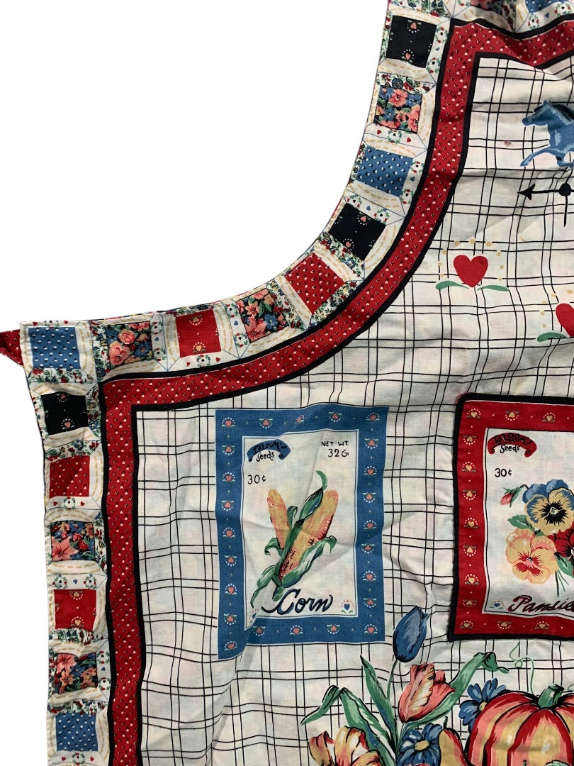 Vintage Bib Apron Garden Theme Pocket Faced Sewing Theme