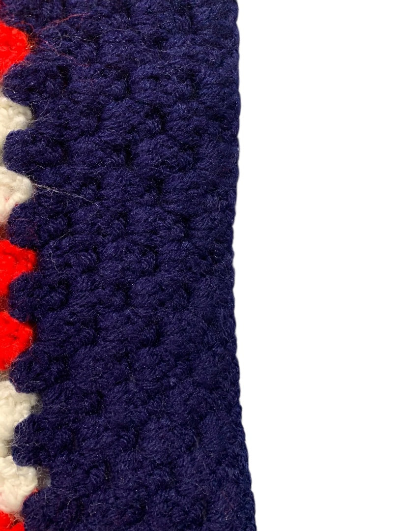 Vintage Crochet Patriotic USA Throw Blanket Afghan Stars Stripes 55" x 41"