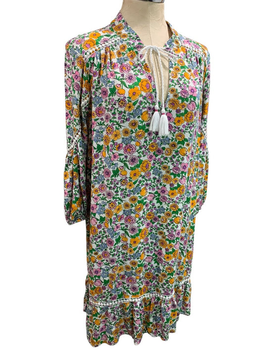 Large Crown & Ivy Long Sleeve Boho Shift Dress Floral Print Soft