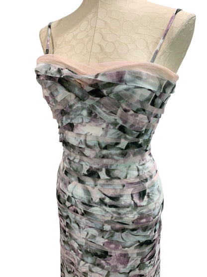 XXS BCBG Max Azria Erika Tulle Tiered Gown Dress Watercolor