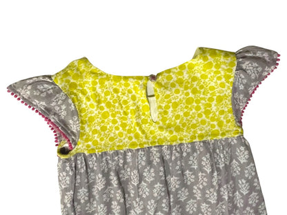 7-8 Years Mini Boden Capsleeve Girls Lined Floral Cotton Dress Gray