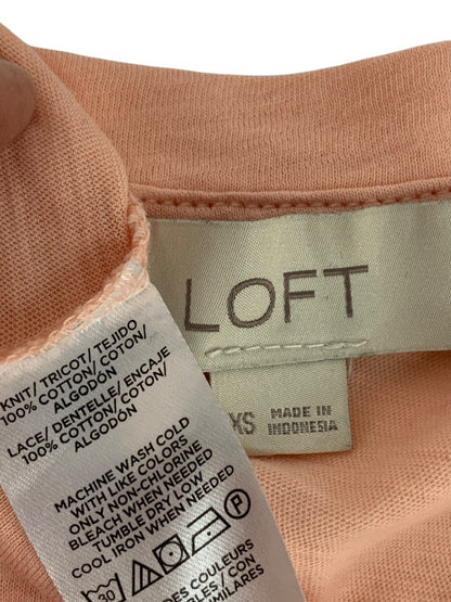 XS Loft Womens Peach Eyelet Sleeve Tshirt Round Neck