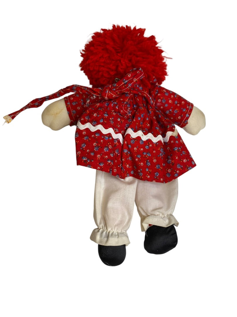 Vintage Handmade Raggedy Ann Rag Doll Red Dress 11"