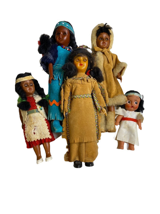 Lot of 5 Native American Vintage Dolls Sleep Wake Eyes Papoose