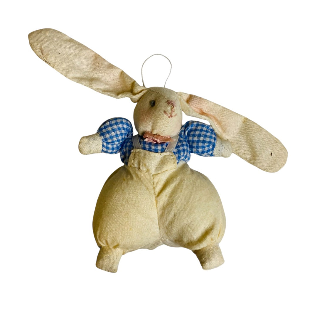 Bunny Rabbit Ornament Fabric Gingham Shirt 3" Rustic