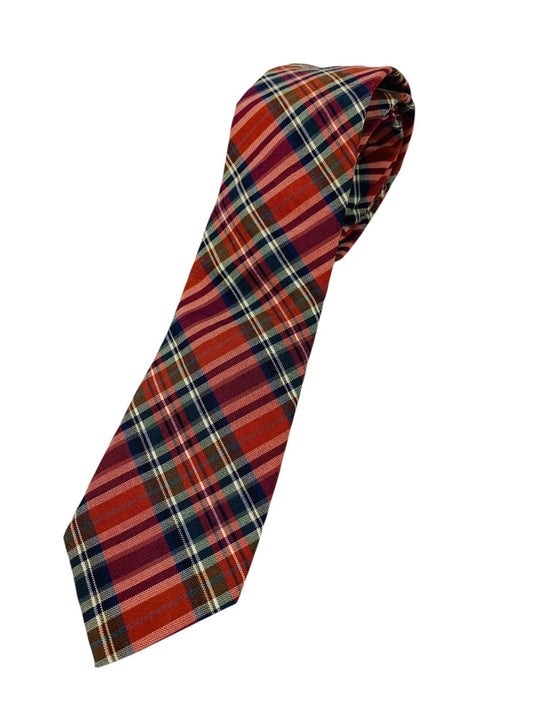 Public Opinion Mens Tie Necktie Red Plaid Wool Silk Blend 2.5" Width 58" Length