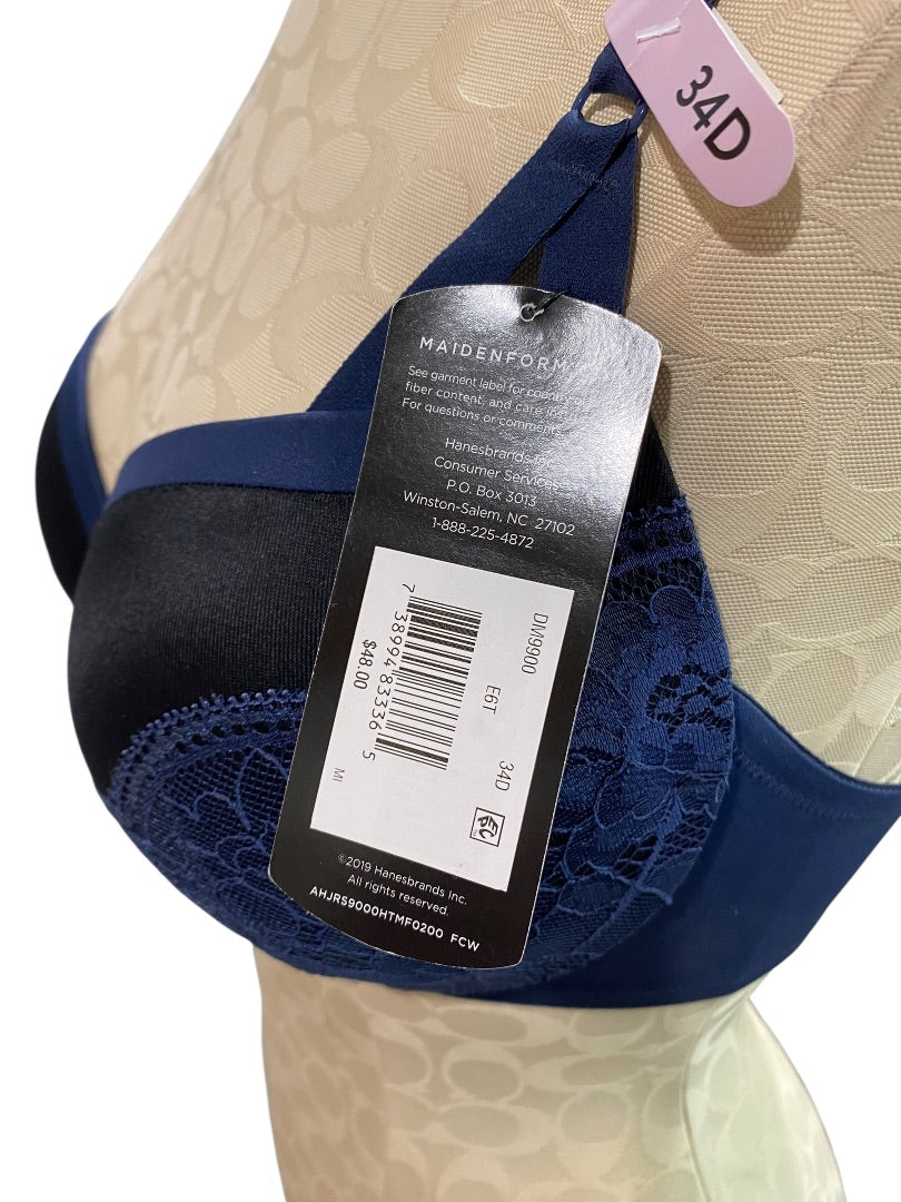 34D Maidenform Navy Blue Black Push Up & In Bra DM9900 Underwire Padded New