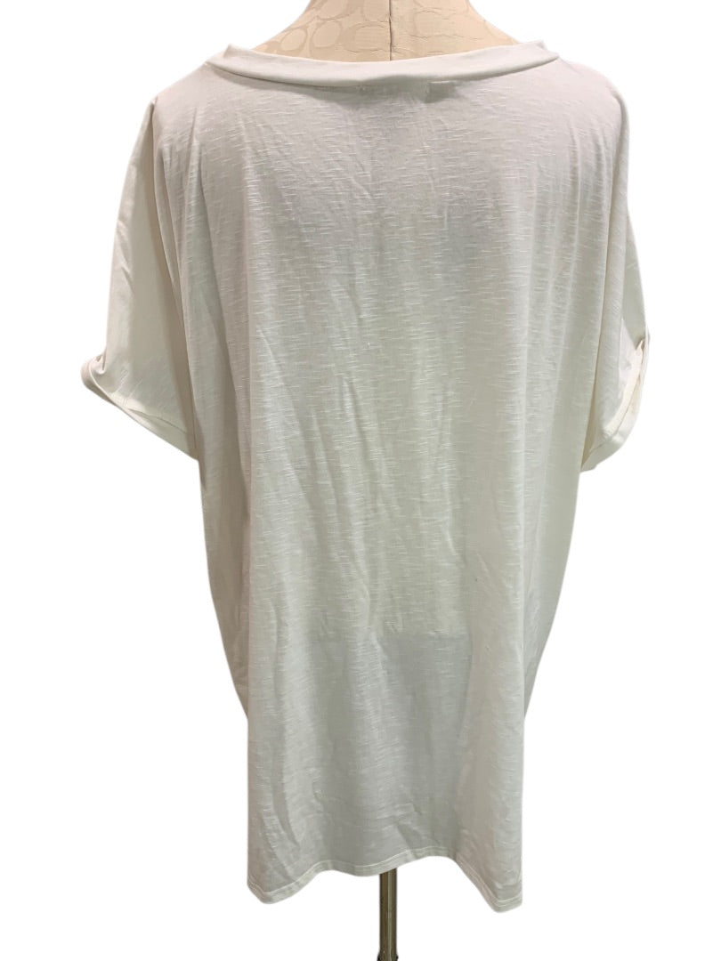 XXL Aimage Womens White Tunic Tshirt Pockets Cuffed Sleeve