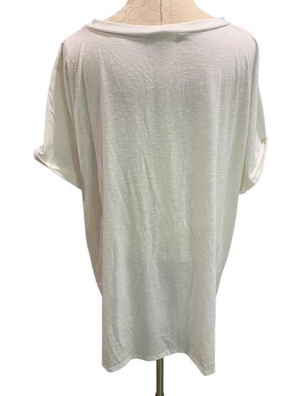 XXL Aimage Womens White Tunic Tshirt Pockets Cuffed Sleeve