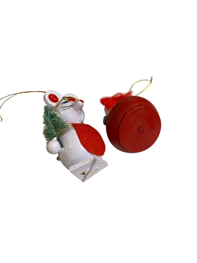 Vintage Wooden Christmas Holiday Ornaments Mouse Candle 2.75"