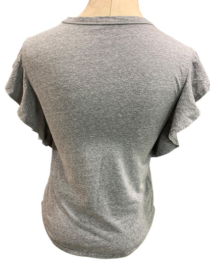 XS Loft Womens Gray Ruffle Sleeve Heathered Tshirt