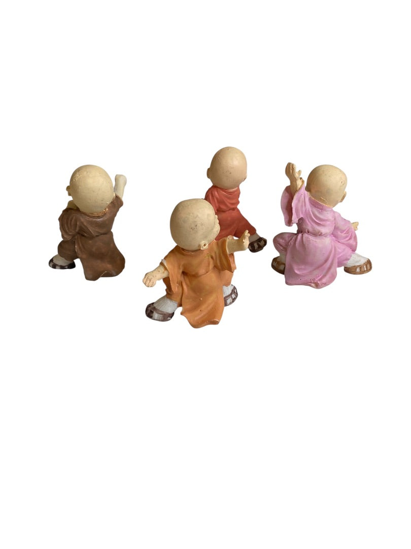Vintage Set of 4 Baby Monk Resin Figurines Happiness 2.5"