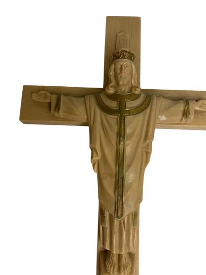 Vintage Plastic Cross Jesus INRI 12" Wall Hanging Gold Trim Paint
