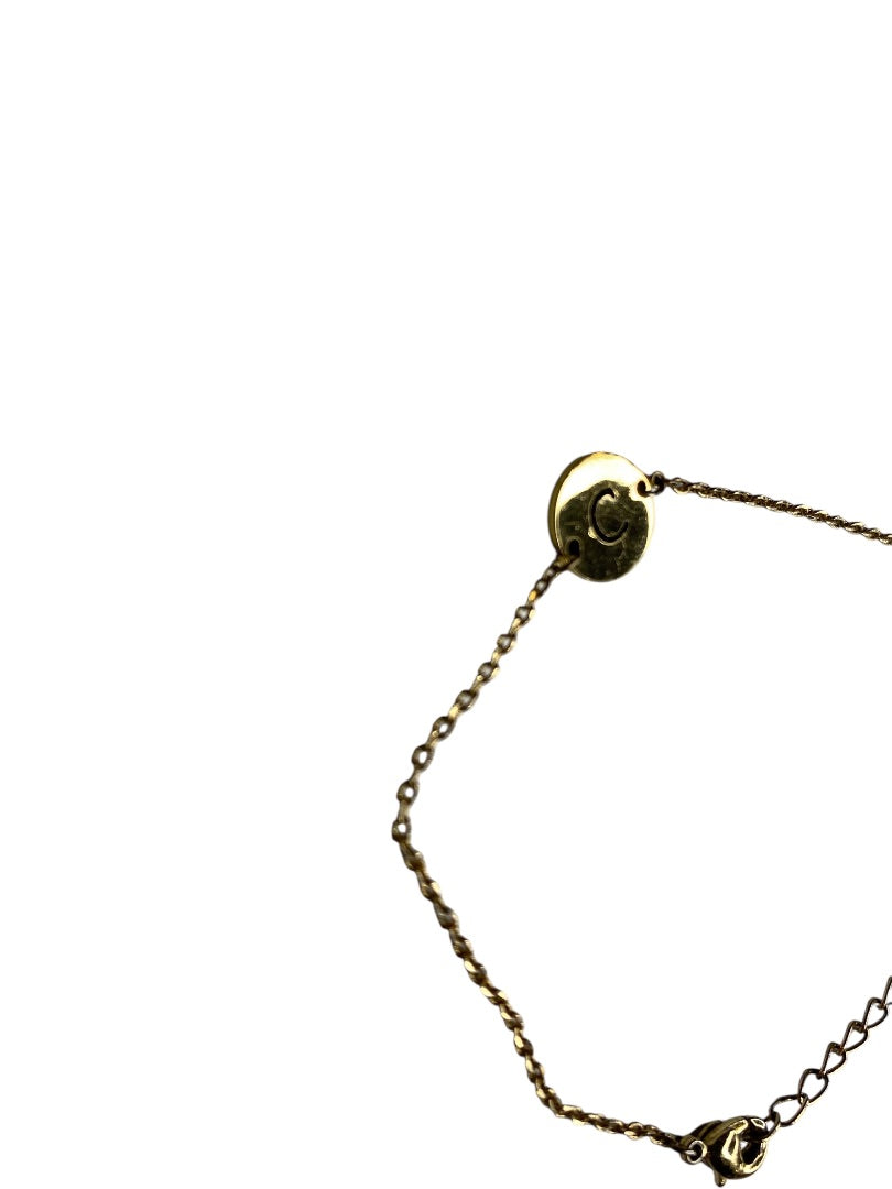 Delicate Goldtone Chain Bracelet "C" Charm Medal 5.5-7.5"