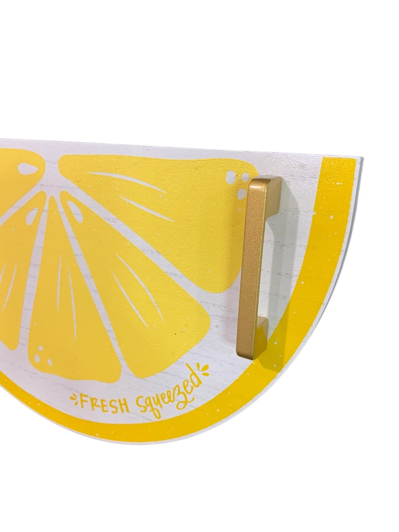 Lemon Slice Handled Serving Tray Yellow White Wooden 17" x 9.5"