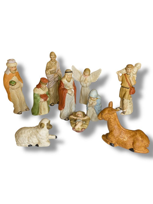 Vintage 10 Piece Ceramic Nativity Set Wise Men Sheep Jesus