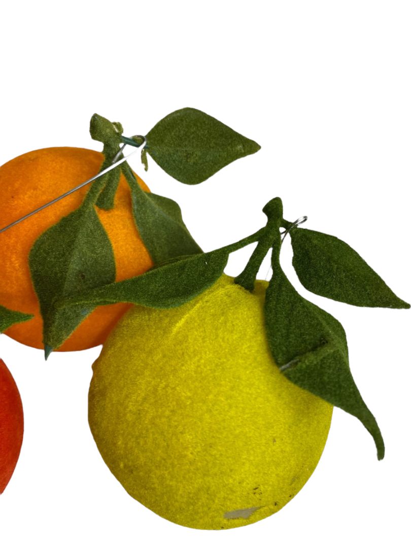Vintage Flocked Velvet Fruit Set of 3 Ornaments Apples Orange 3 Inch