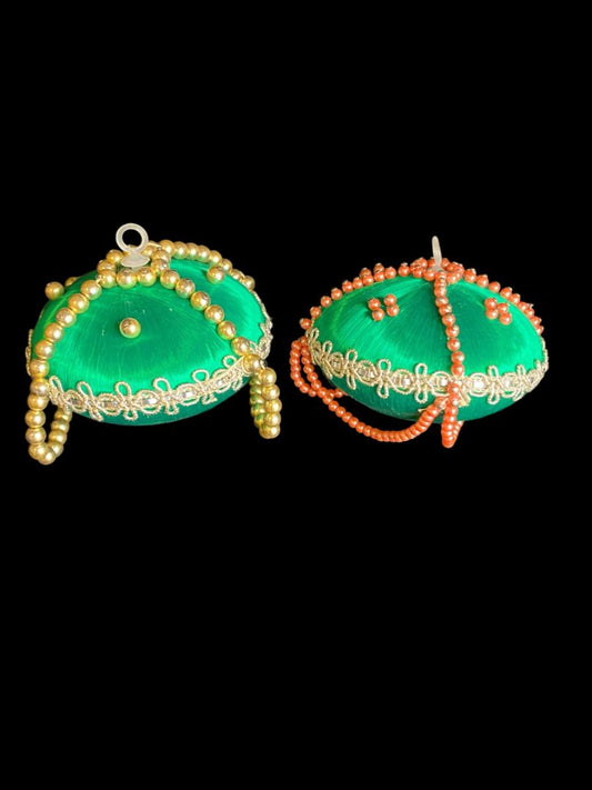 Set of 2 Vintage Christmas Ornament Satin Spun Beaded 3" Diameter