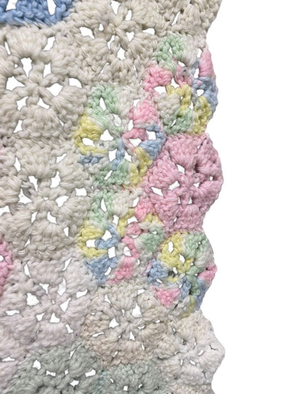 Vintage Crochet Baby Blanket Pastels Floral 40" Square Handmade