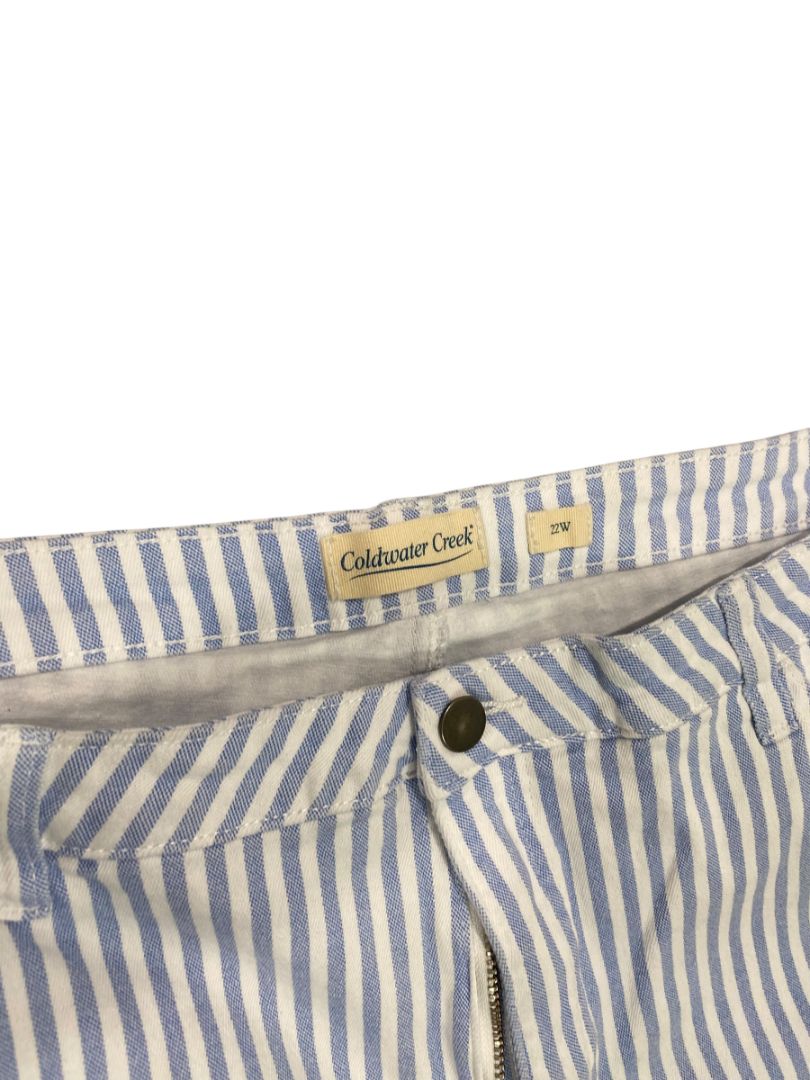 22W Coldwater Creek Womens Blue White Striped Crop Denim Pants