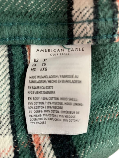 XL American Eagle Mens Button Up Heavy Weight Flannel Green Plaid