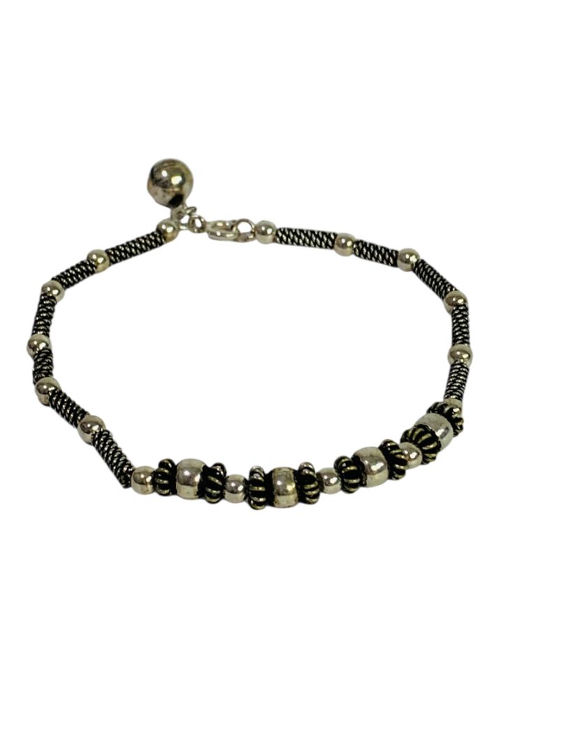 Silvertone Chain Beaded Bracelet 7.75" Spring Clasp