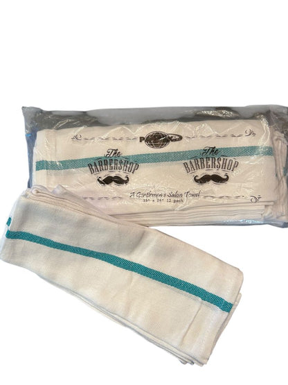 The BarberShop Lot of 17 Gentlemans Salon Towels 15" x 26" White Teal