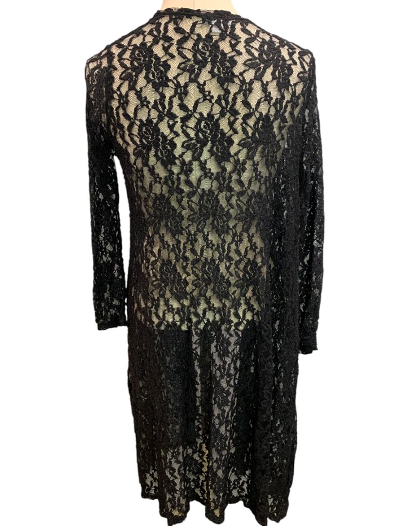 Small LulaRoe Womens Sarah Duster Cardigan Black Stretch Lace