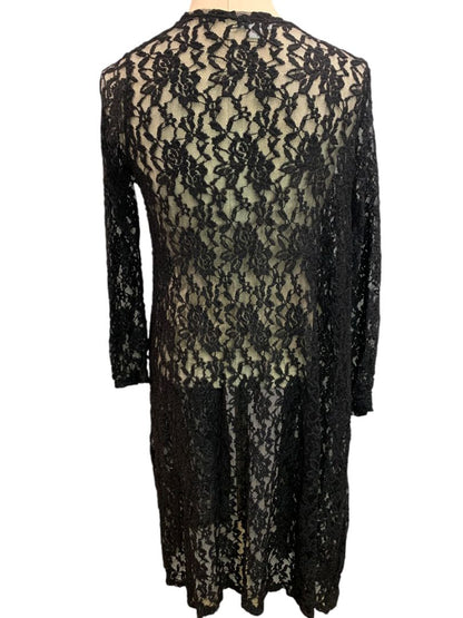 Small LulaRoe Womens Sarah Duster Cardigan Black Stretch Lace