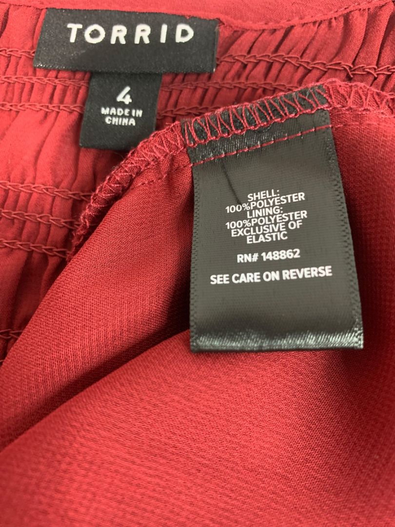 Size 4X Torrid Womens Burgundy Smocked Short Sleeve Pullover Blouse
