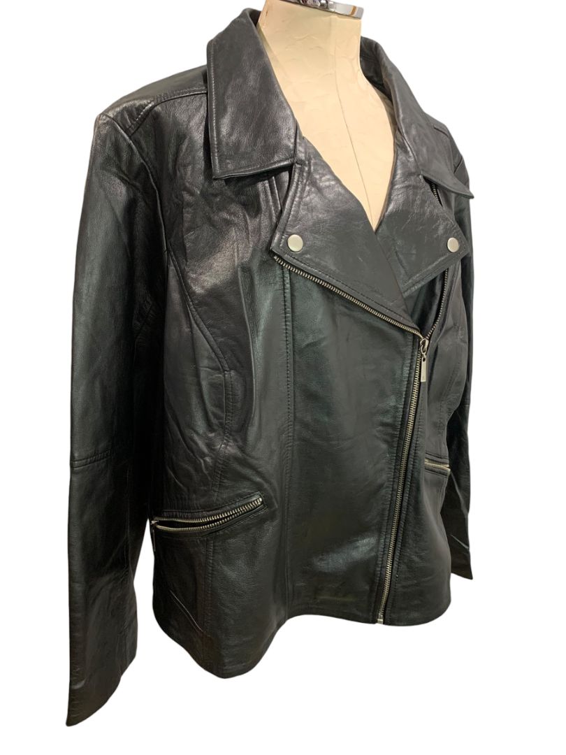 Size 22W Jessica London Womens Black Leather Moto Jacket
