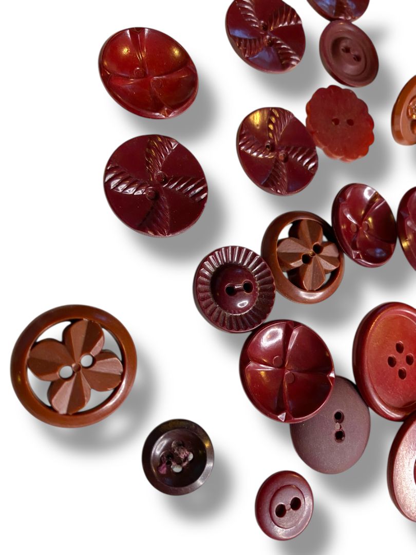 Lot of 36 Midcentury Buttons Assorted Burgundy Brown Styles Craft Sew