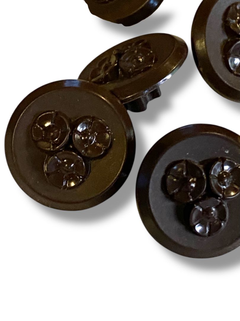 Set of 16 Midcentury Black Plastic Buttons  Floral Craft Sew .8" Diameter