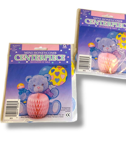 Vintage Baby Shower Honeycomb Centerpieces (2)  5" Teddy Bear New