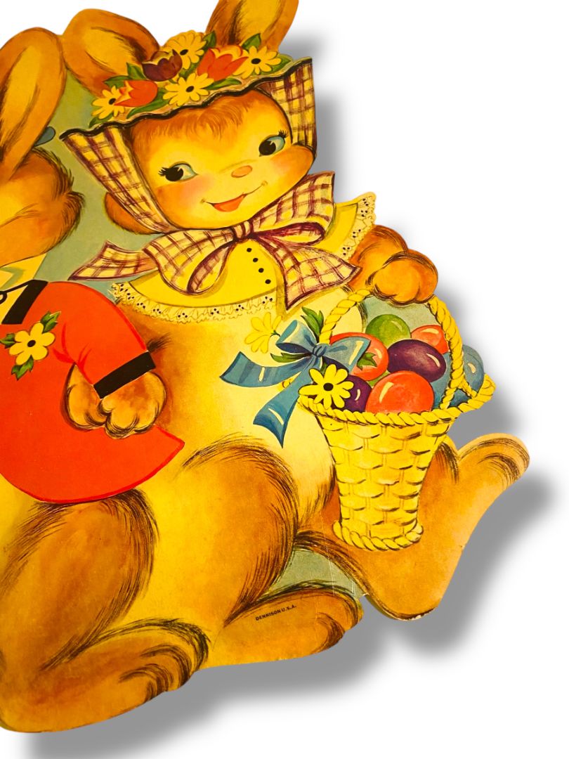 Vintage Dennison Bunny Rabbit Couple  Diecut  16" Retro Easter