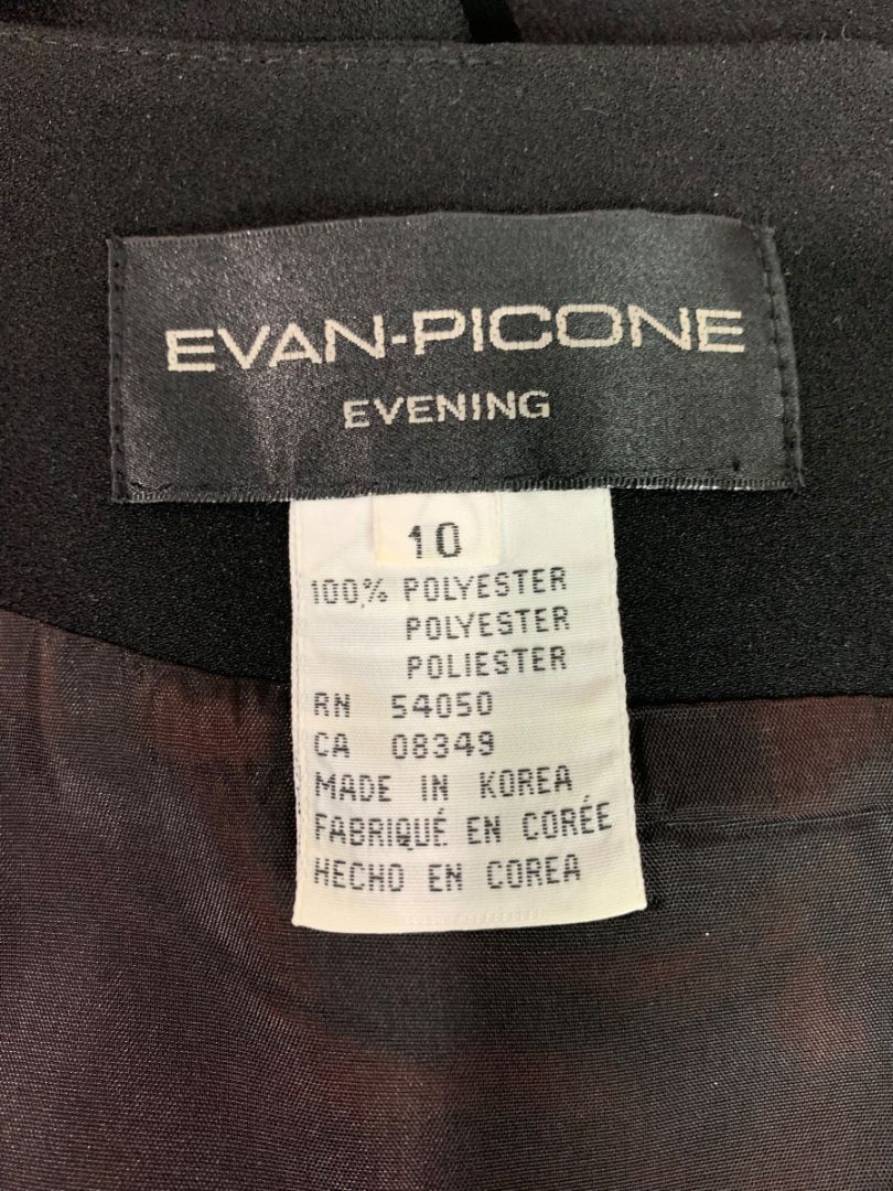 Size 10 Evan Picone Evening Dress Black Long 1990s Rhinestone Decorative Buttons