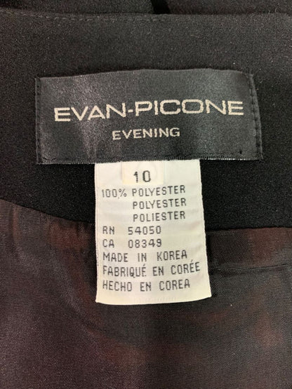 Size 10 Evan Picone Evening Dress Black Long 1990s Rhinestone Decorative Buttons