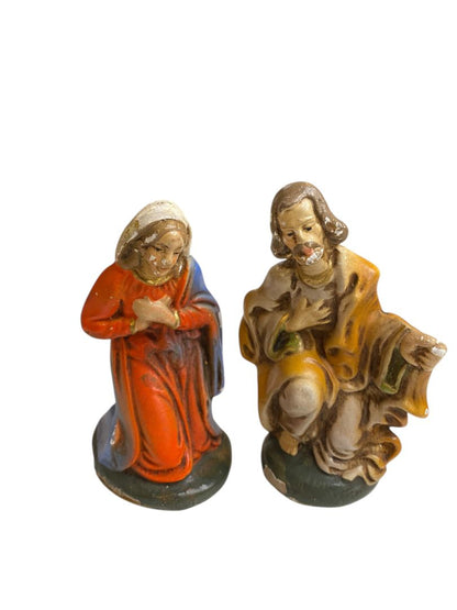 Vintage Mary and Joseph Hollow Plaster Nativity Figurine Western Germany 4"