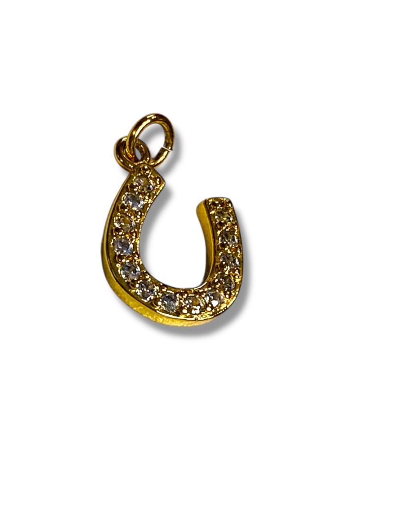 Goldtone Horseshoe Rhinestone Charm Pendant 12mm Lucky
