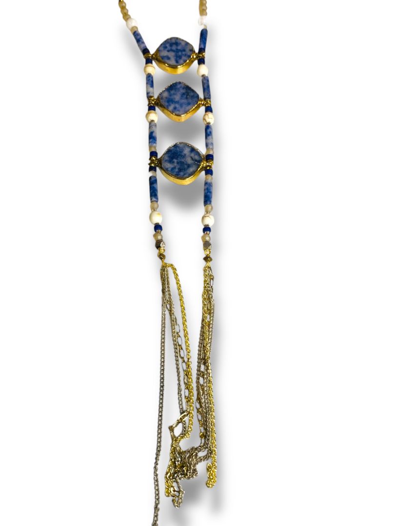 New Lucky Brand Statement Necklace Blue Stone 20" Drop Boho