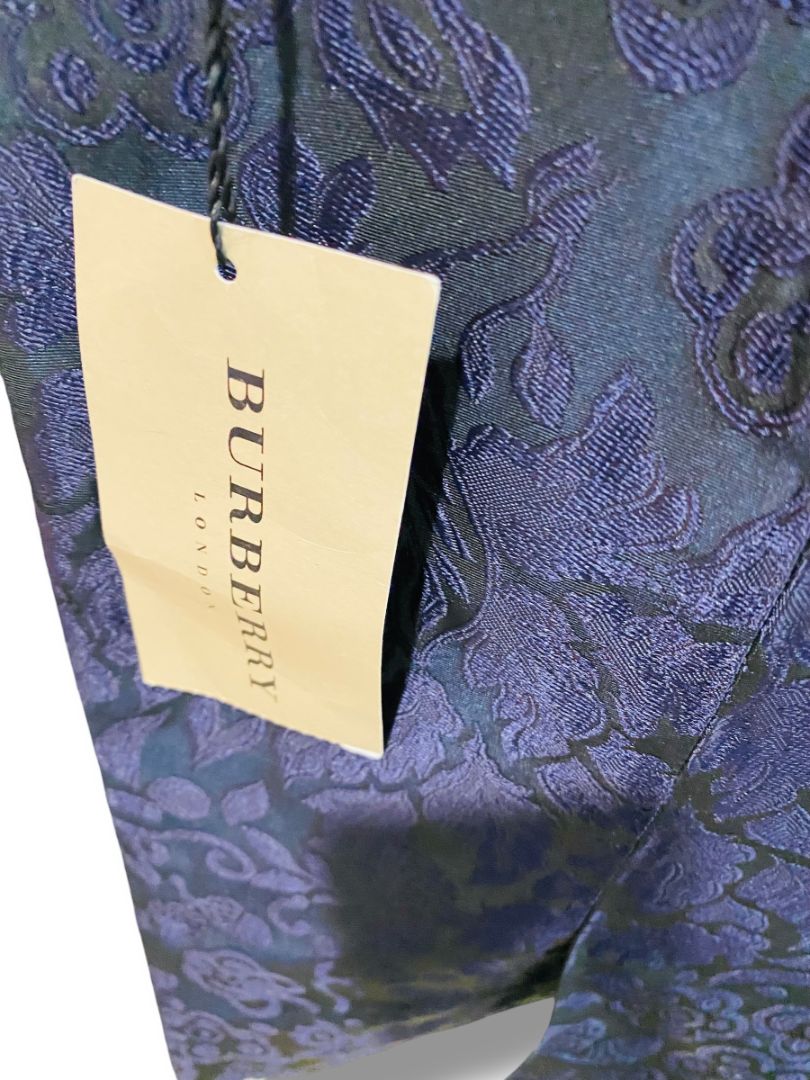 Size 8 Burberry New Navy Blue Floral Jacquard Satin Straight Skirt Knee Length