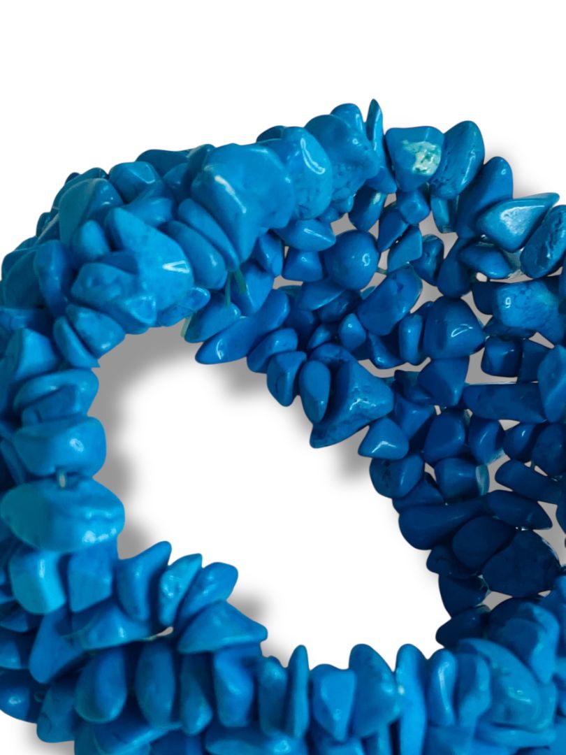 Turquoise Chip Bead Bracelet 1.25" Wide Cuff Stretch