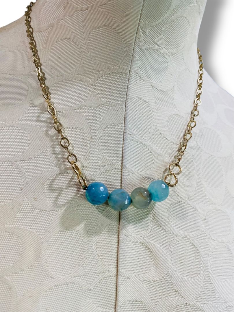 Goldtone Chain Blue Beaded Necklace 20"